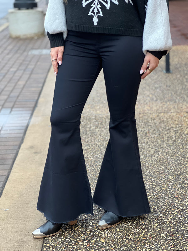 High Rise Super Flare Denim Jeans Black