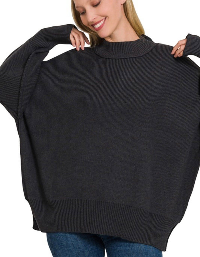 Side Slit Oversized Sweater Black