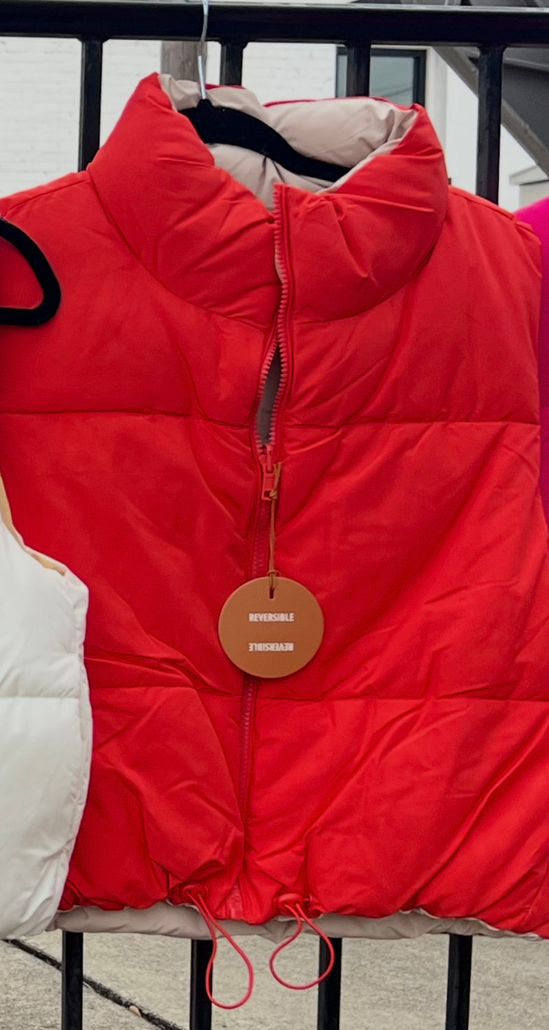 Woven Solid Reversible Vest Tomato