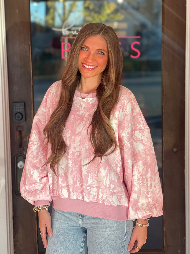 Woodland Camo Crewneck Sweatshirt Pink