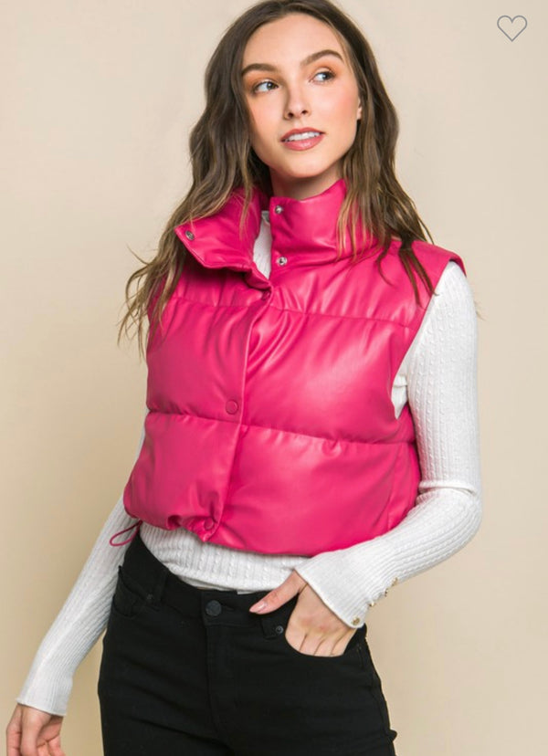 Faux Leather Vest Fuchsia