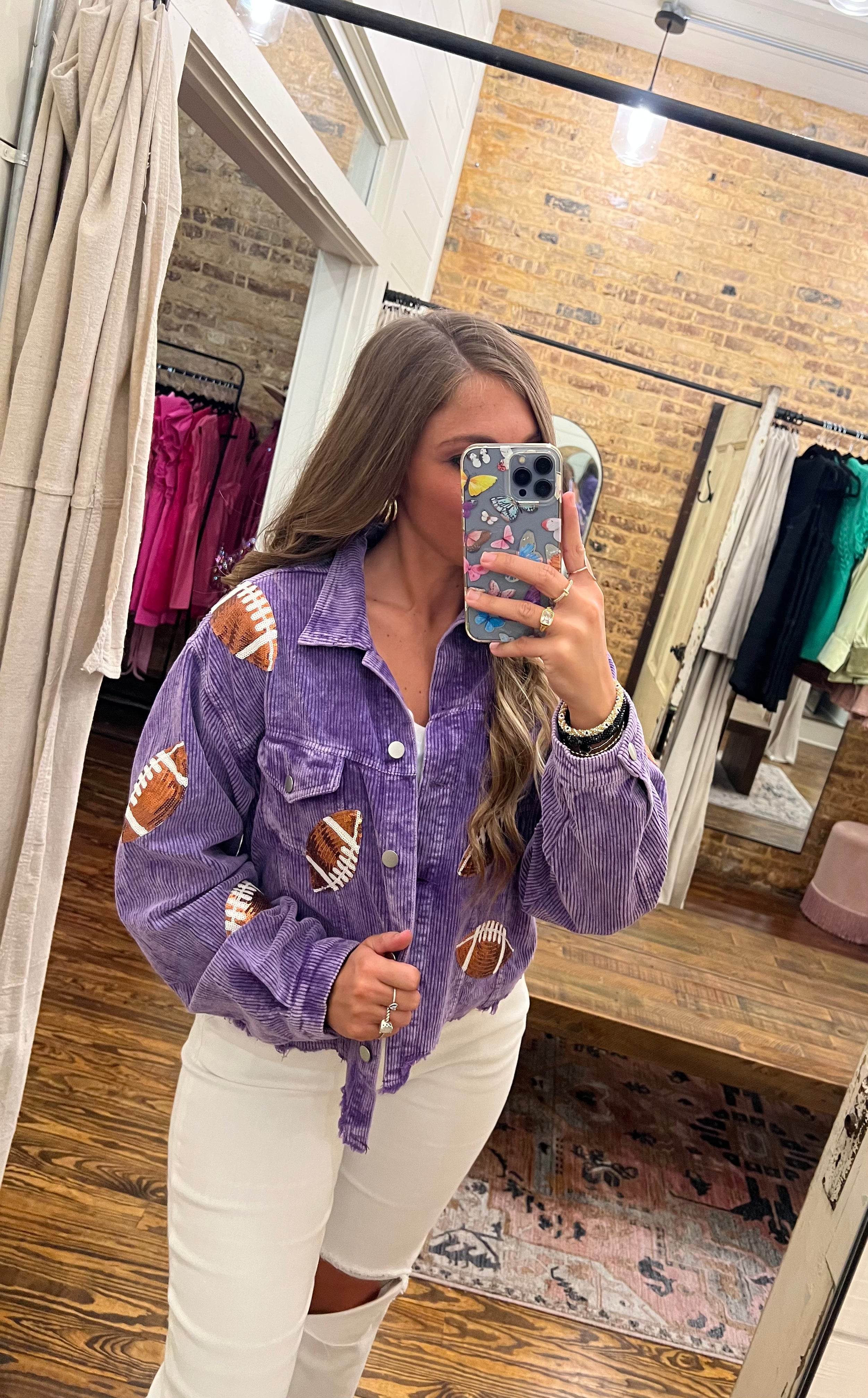 Football Sequin Corduroy Jacket Purple - Southern Fashion Boutique