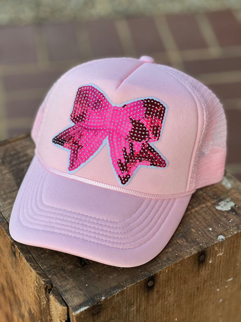 Sparkle Bow Sequin Trucker Hat Light Pink