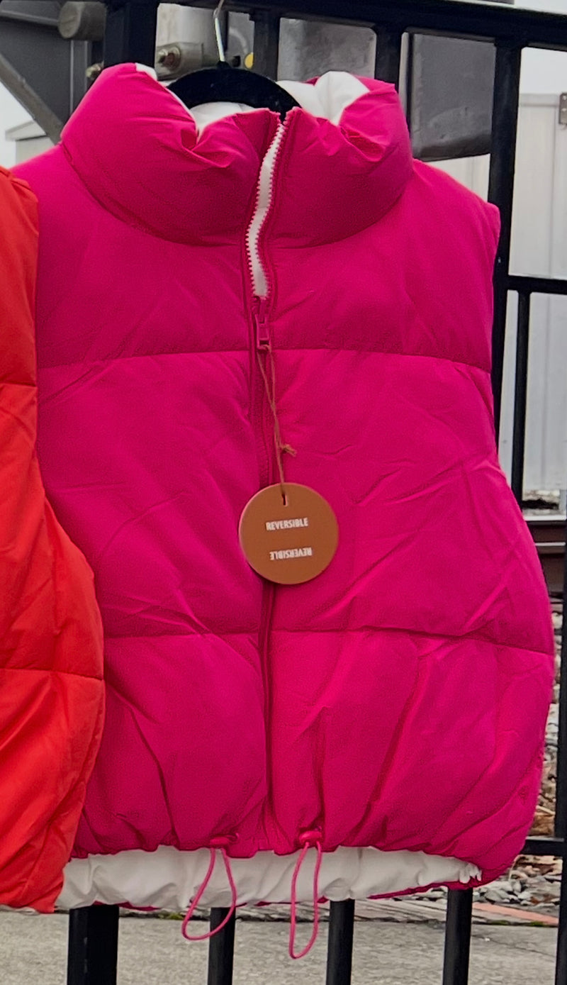 Woven Solid Reversible Vest Fuchsia