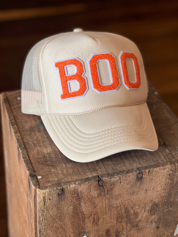 Soft Ideal Chenille Boo Trucker Hat Natural