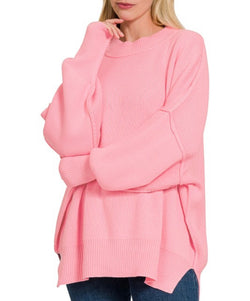 Side Slit Oversized Sweater Dark Pink