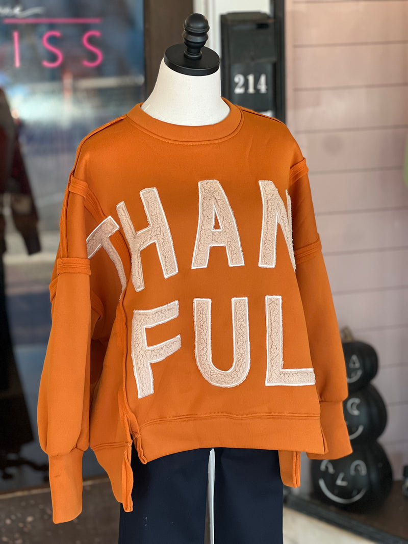 Thankful Letter Patch Sweatshirt Rust