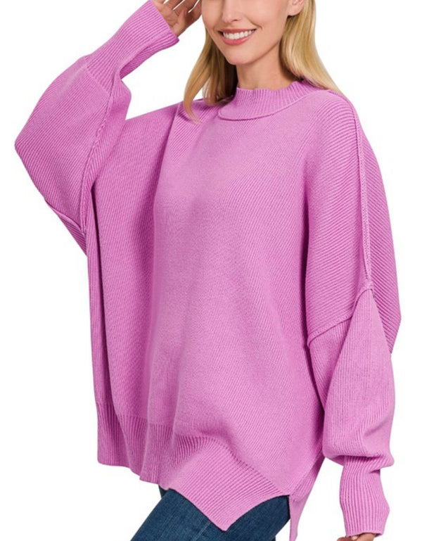 Side Slit Oversized Sweater Mauve