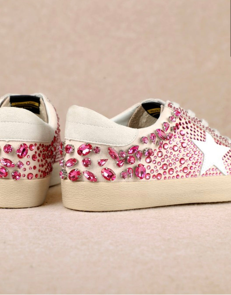 Low Top Lace Up Rhinestone Star Sneaker Pink