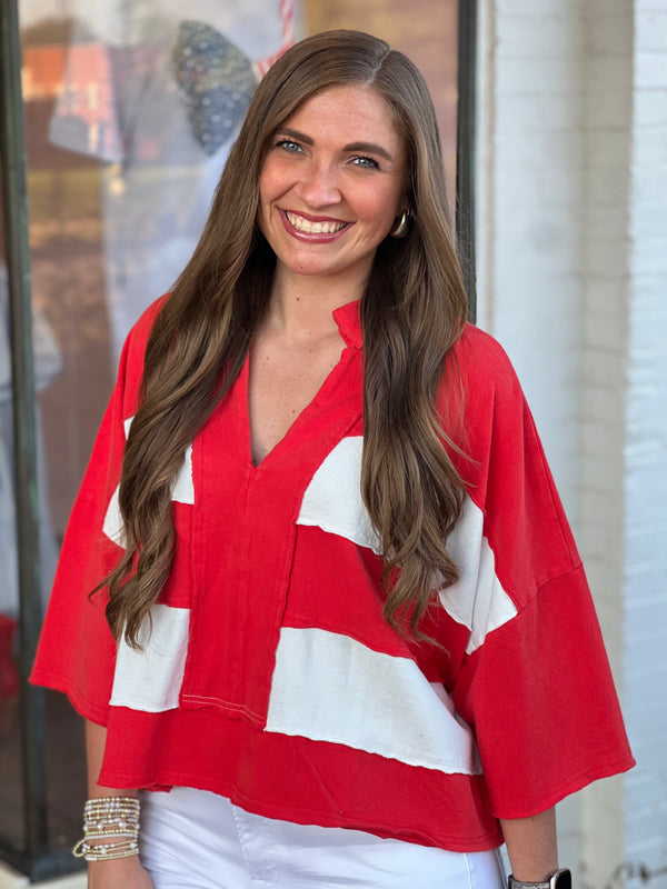 Color Block Washed Cropped Top Red