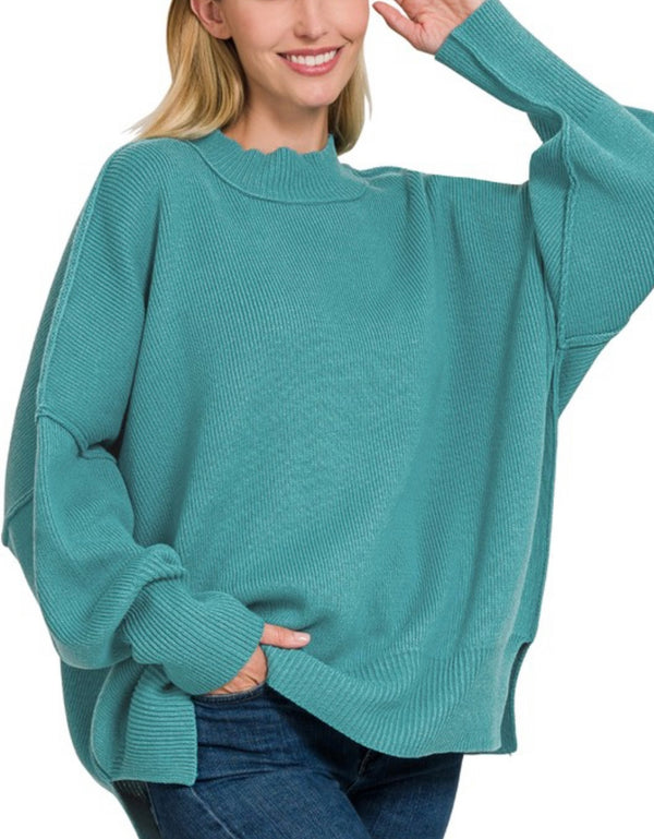 Side Slit Oversized Sweater Teal
