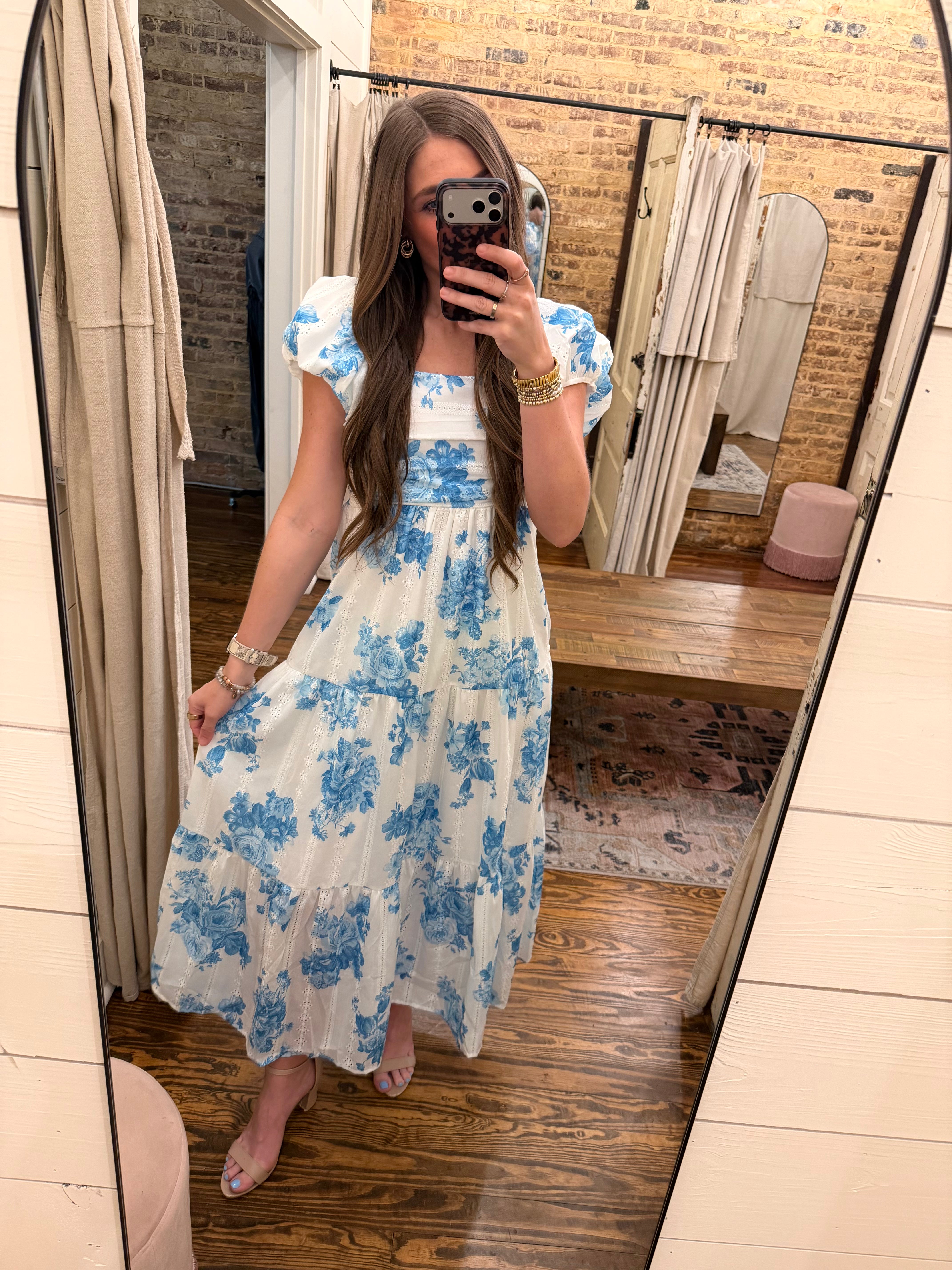 blue eyelet maxi dress Floral Eyelet Maxi Dress Blue/White