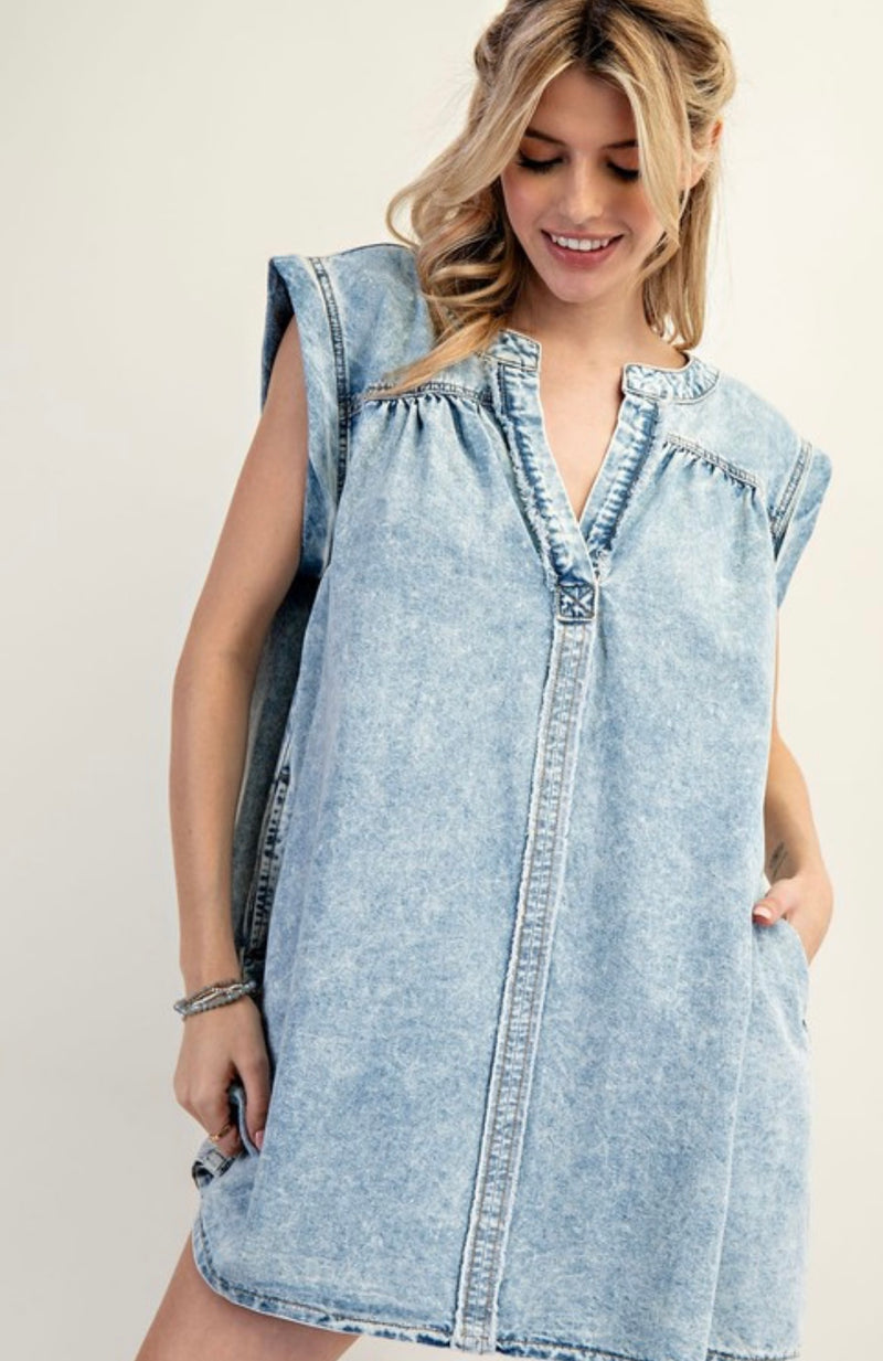 Sleeveless Mini Dress Denim Blue