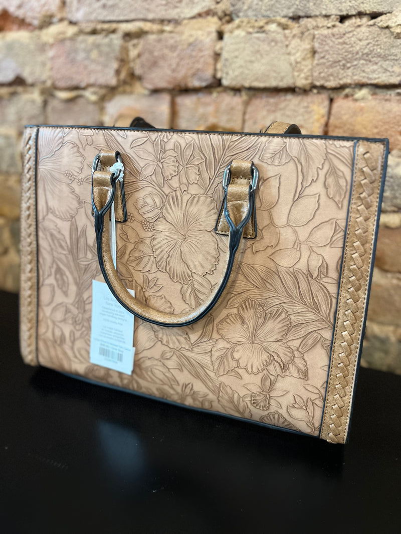 Large Floral Embossed Tote Camel