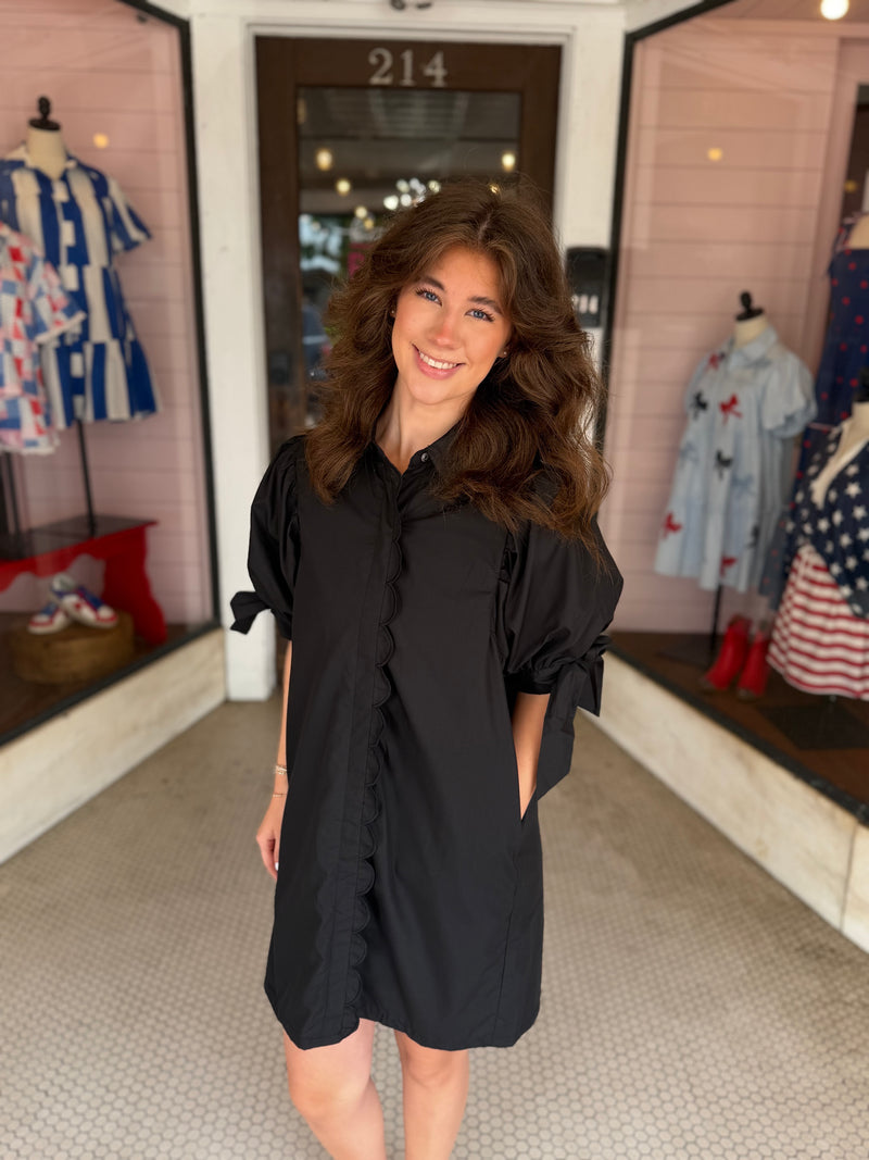 scallop dress black Nasty Gal Women's Hand Embroidered Scallop Tassel Hem Mini Dress in Black