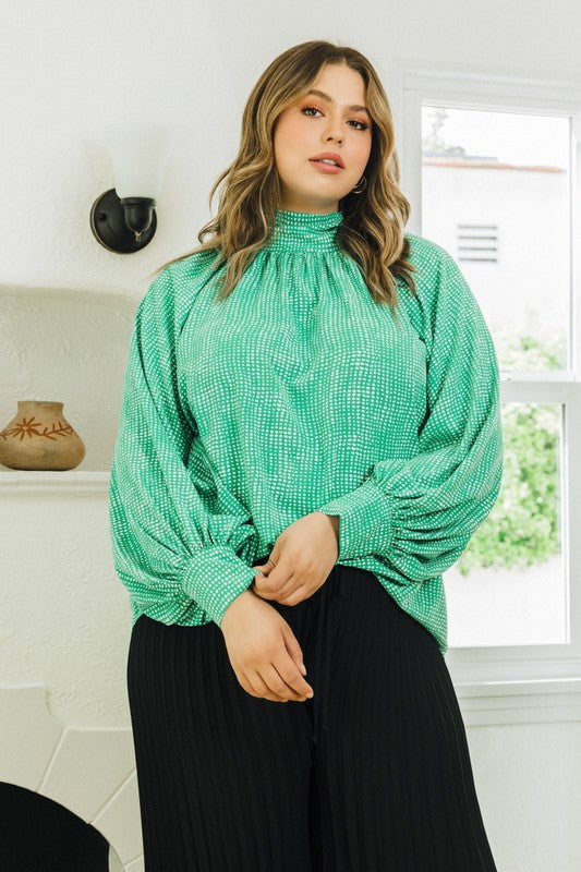 Dotted High Neckline Top Green - Southern Fashion Boutique Bliss