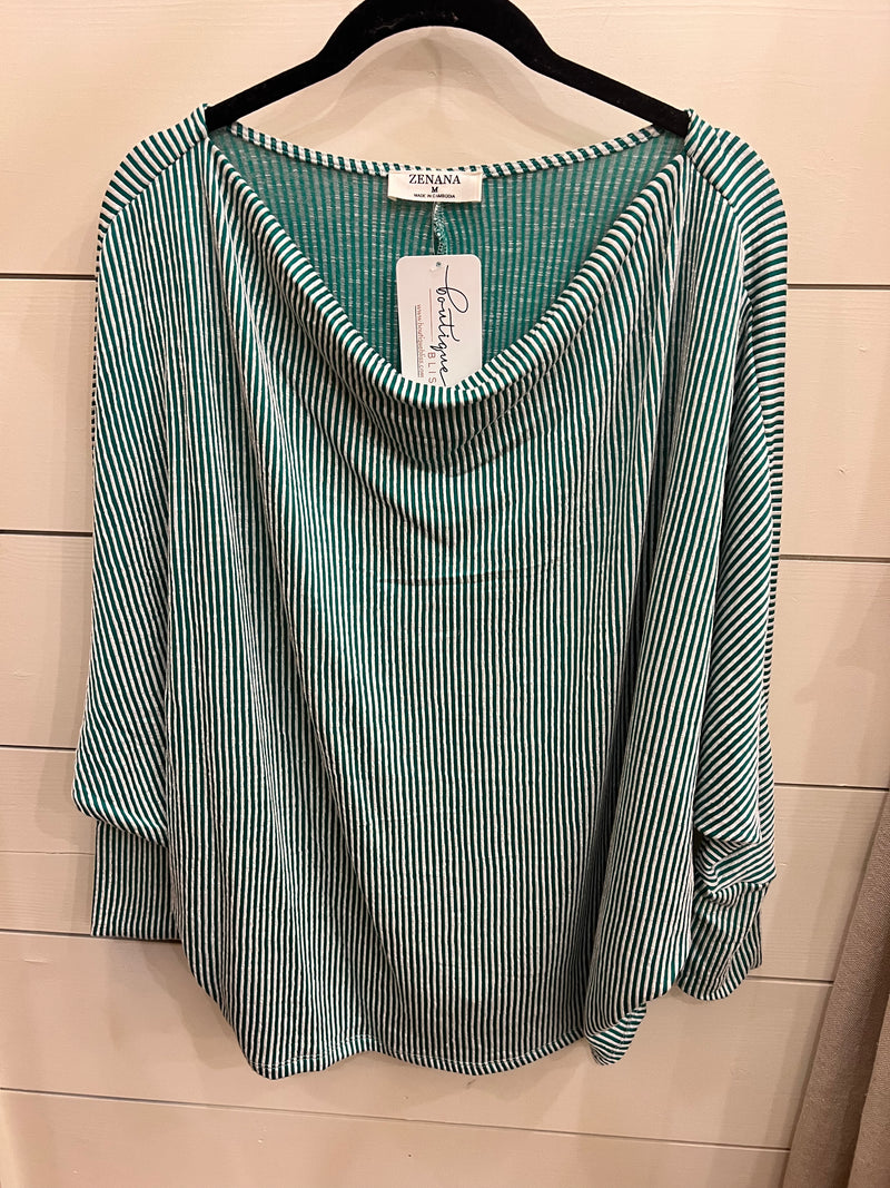 Ribbed Cowl Neck Dolman Sleeve Top Kelly Green