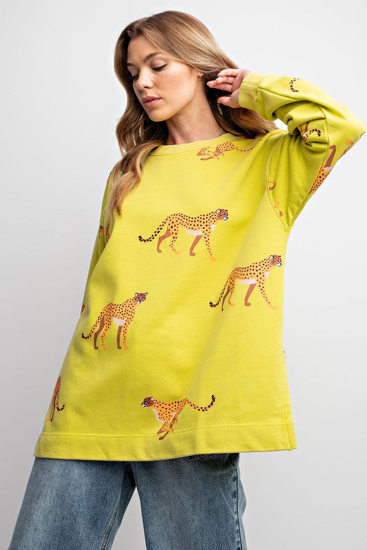 Cheetah Print Mineral Washed Top Pineapple