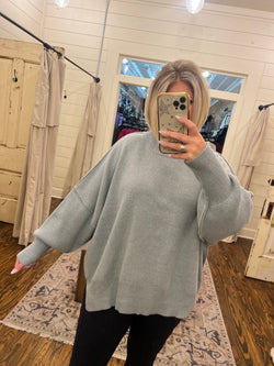 Side Slit Oversized Sweater Heather Grey