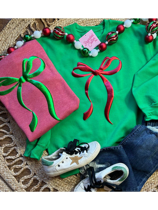 Christmas Bow Sweatshirt Green