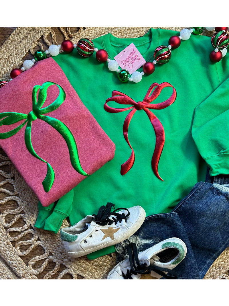Christmas Bow Sweatshirt Green