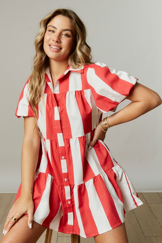 Stripe Print Tiered Mini Dress Red - Southern Fashion Boutique Bliss Stripe Print Tiered Mini Dress Red - Southern Fashion Boutique Bliss