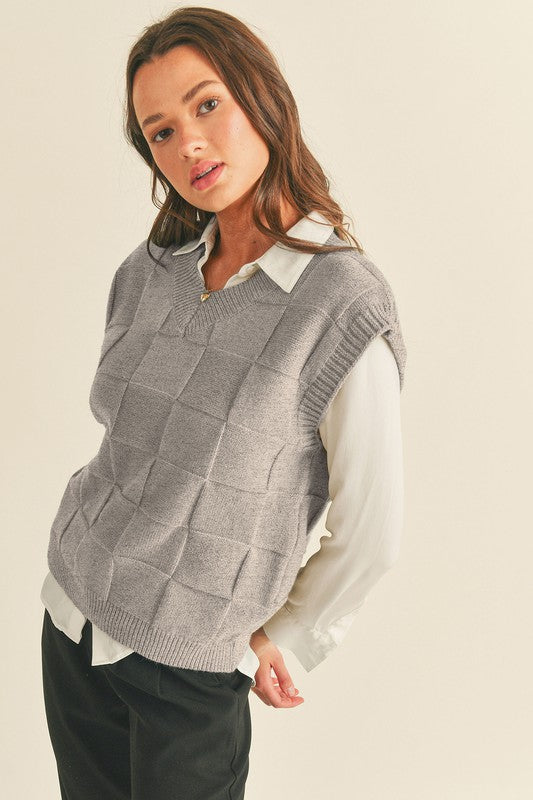 Knit Basket Weave Sweater Vest Heather Grey