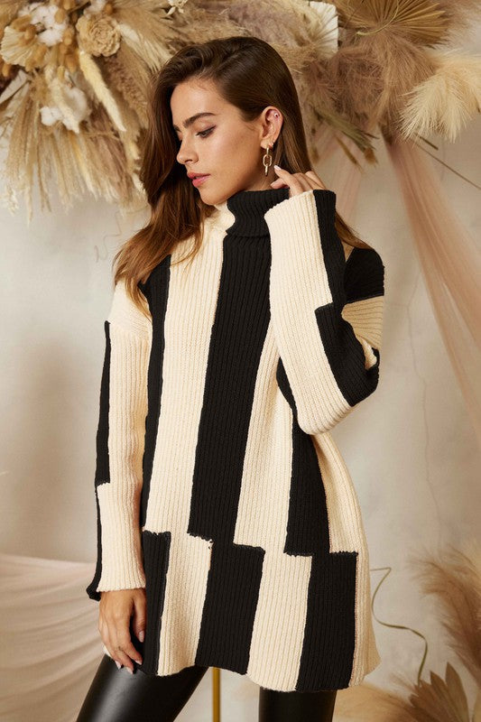 Stripe Turtleneck Sweater Cream/Black