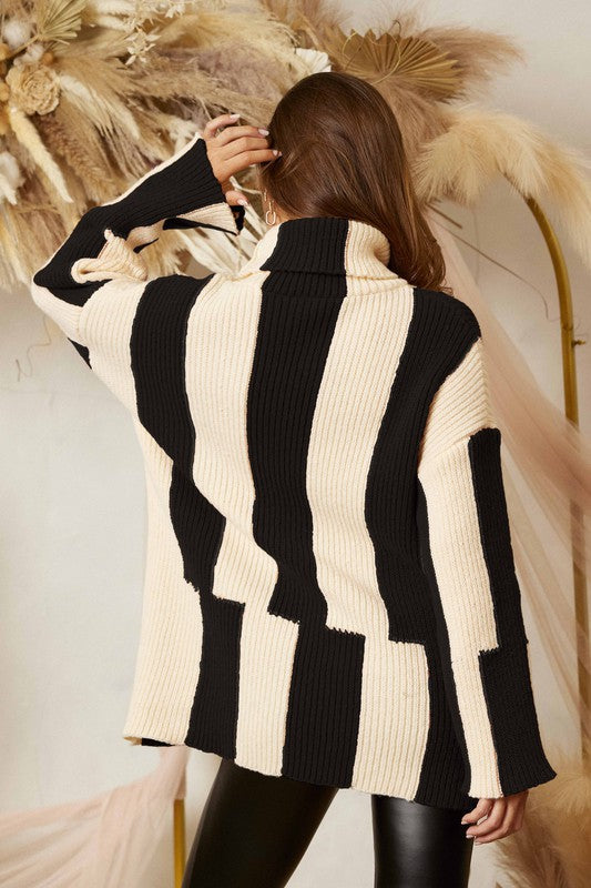 Stripe Turtleneck Sweater Cream/Black