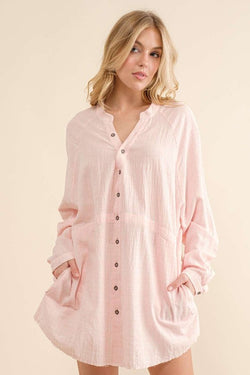 Daydream Button Down Tunic Top Pink