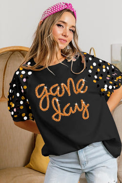 Game Day Metallic Letter Spangle Sweater Black/Gold