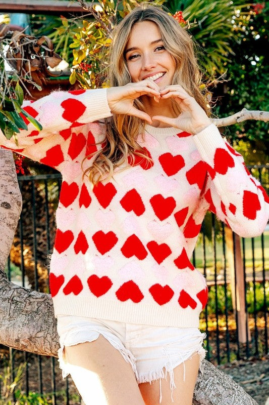 Multi Color Heart Sweater Ivory