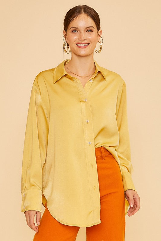 Satin Loose Fit Blouse Top Gold