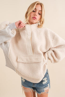 Teddy Thermal Pullover Sweatshirt Top Off White - Southern Fashion