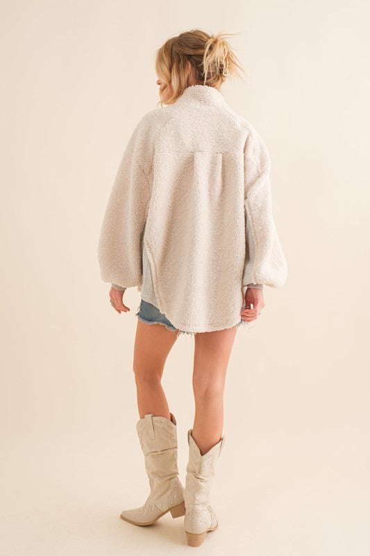 Teddy Thermal Pullover Sweatshirt Top Off White
