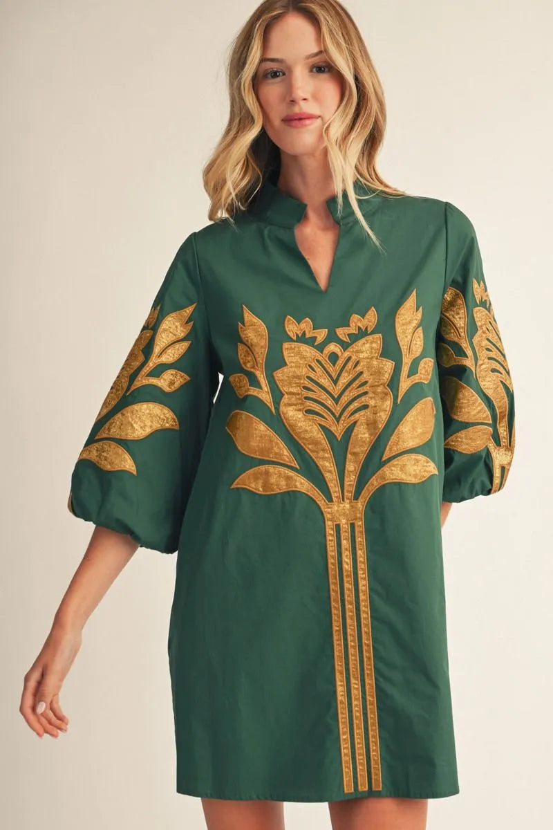 green floral applique dress V-Neck Puff Sleeve Size:Wide 8.5 EndOfSummerSale Momance Women's Dusty Blue 14 Occasion
