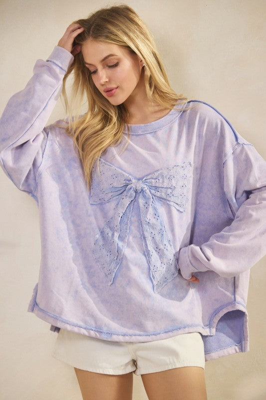 Whimsy Bow Sweatshirt Top Lavender
