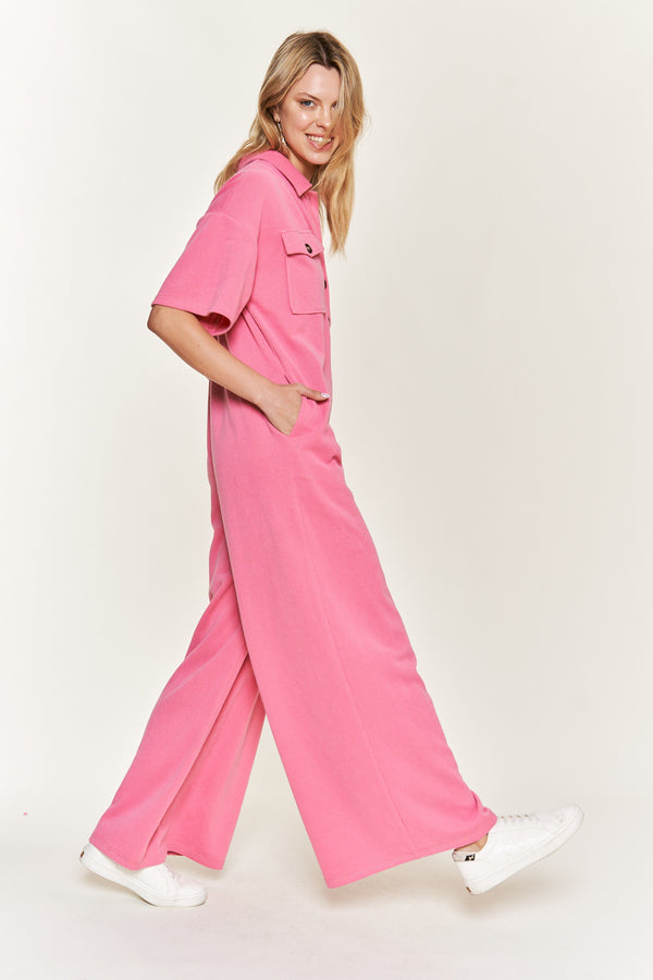 Collared Wide Leg Jumpsuit Pink