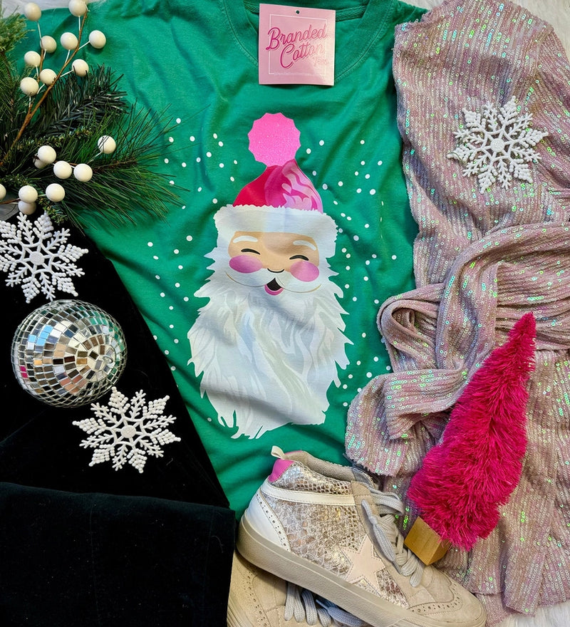 Oh What Fun Santa Tee Green