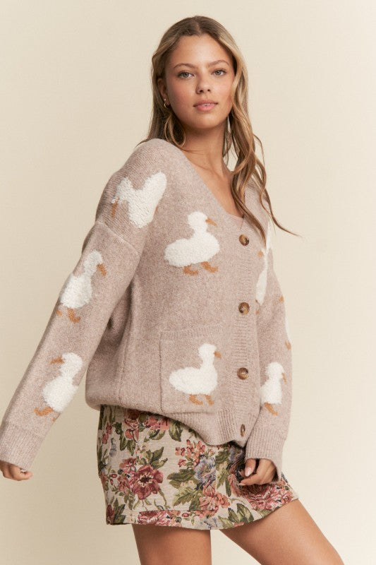 Duck Button Up Soft Knit Cardigan Taupe