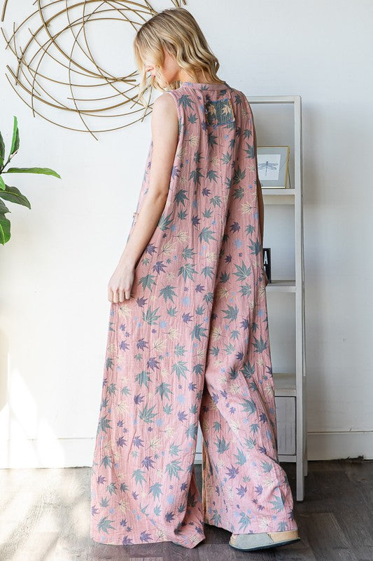 Washed Sleeveless Reversalble Jumpsuit Pink/Lt Blue