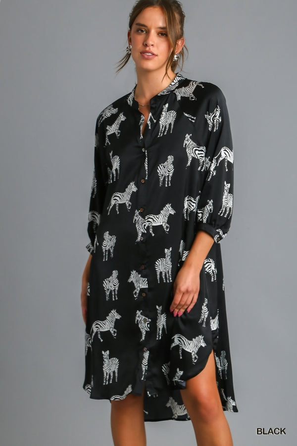 zebra print midi dress Satin Zebra Print Midi Dress Black