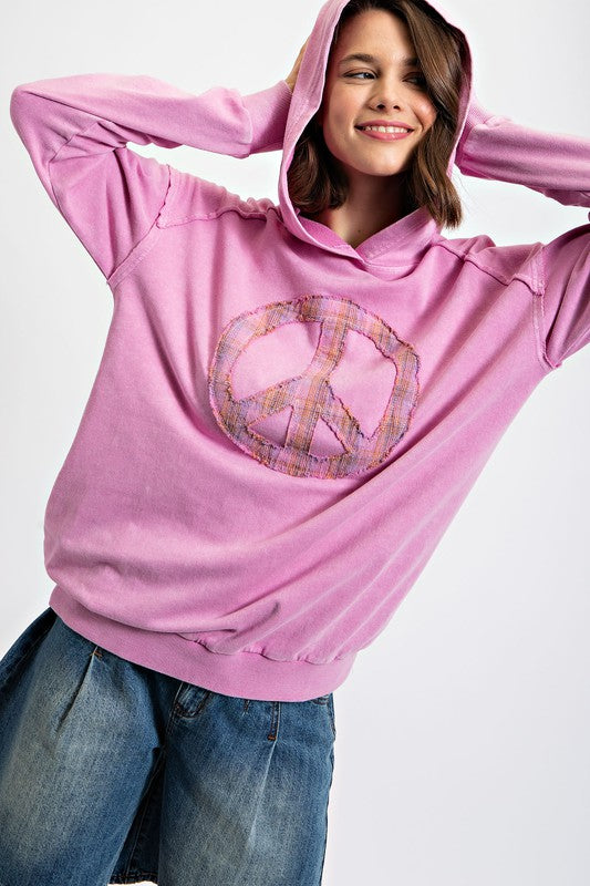 Peace Sign French Terry Hoodie Barbie Pink