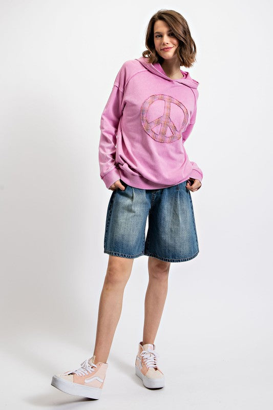 Peace Sign French Terry Hoodie Barbie Pink