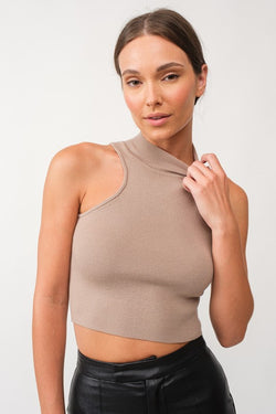 Fitted Crop Knit Top Taupe