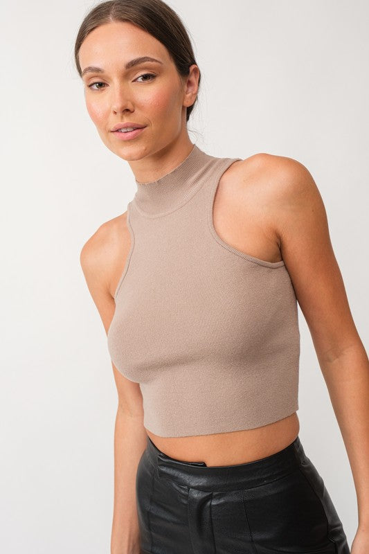 Fitted Crop Knit Top Taupe
