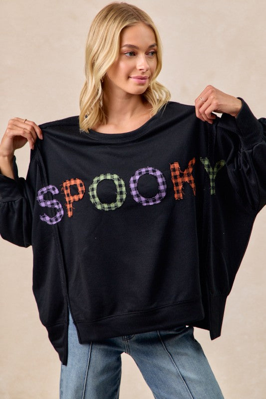 Halloween Theme Spooky Letter Top Black