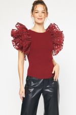 Solid Top w/Ruffled Detail Sleeves Lava Fall