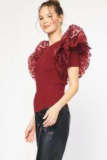 Solid Top w/Ruffled Detail Sleeves Lava Fall