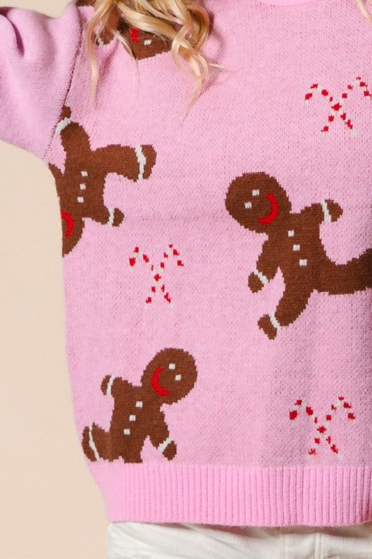 Gingerbread Christmas Sweater Top Pink